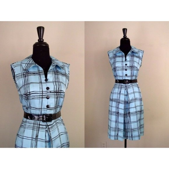 Vintage Dresses & Skirts - Vintage 1950's Hatch Plaid Silk Shirtdress